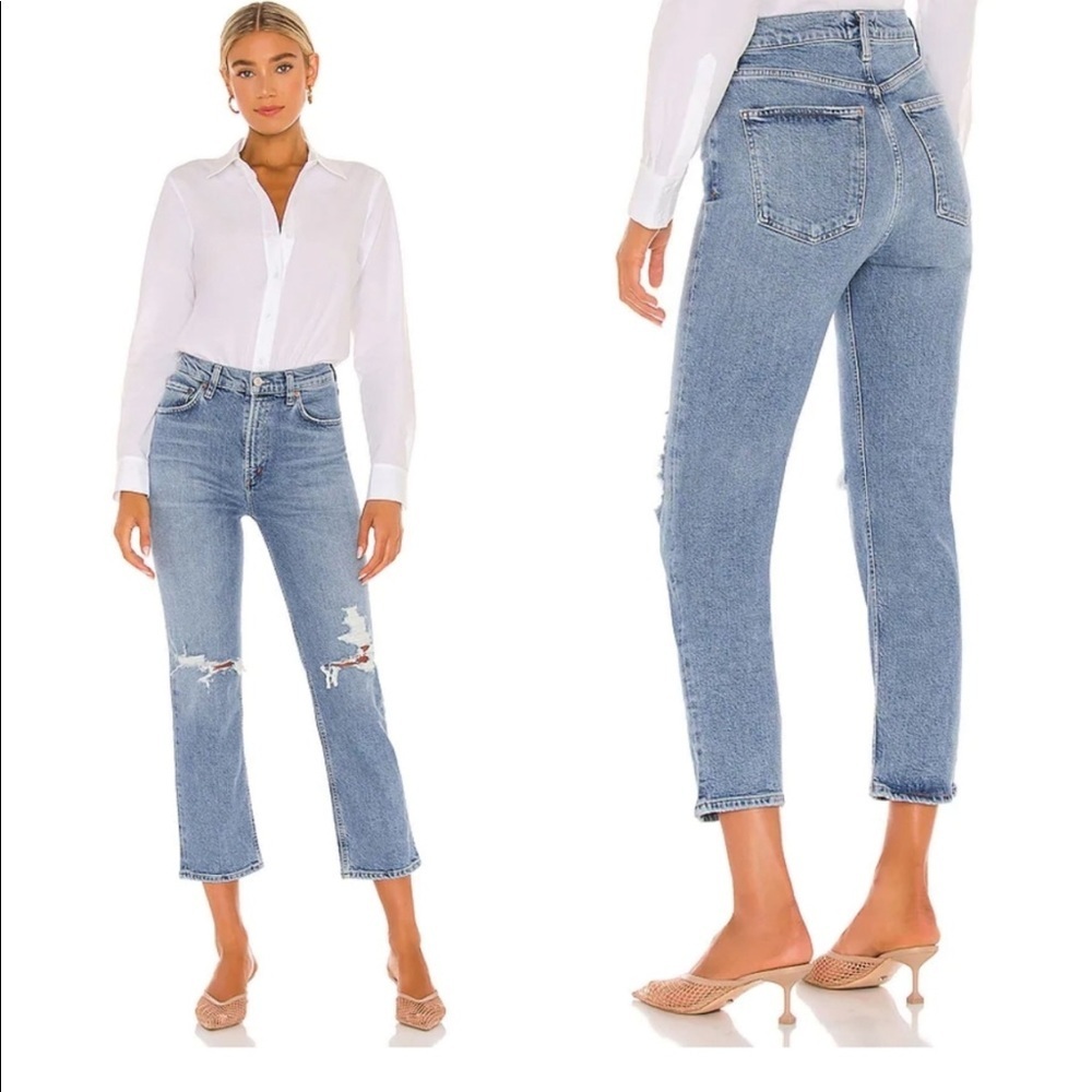 Agolde wilder jeans high rise straight distressed sz 27 in great condition